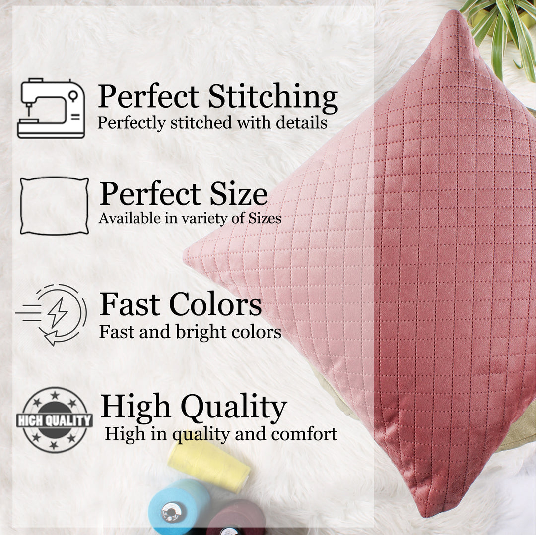 Both Side Quilted Velvet Cushion Cover (Set of 5), Peach