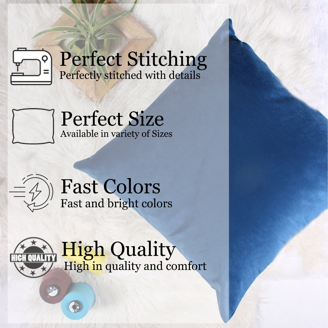 Soft Luxurious Velvet Cushion Covers Set of 5, Blue