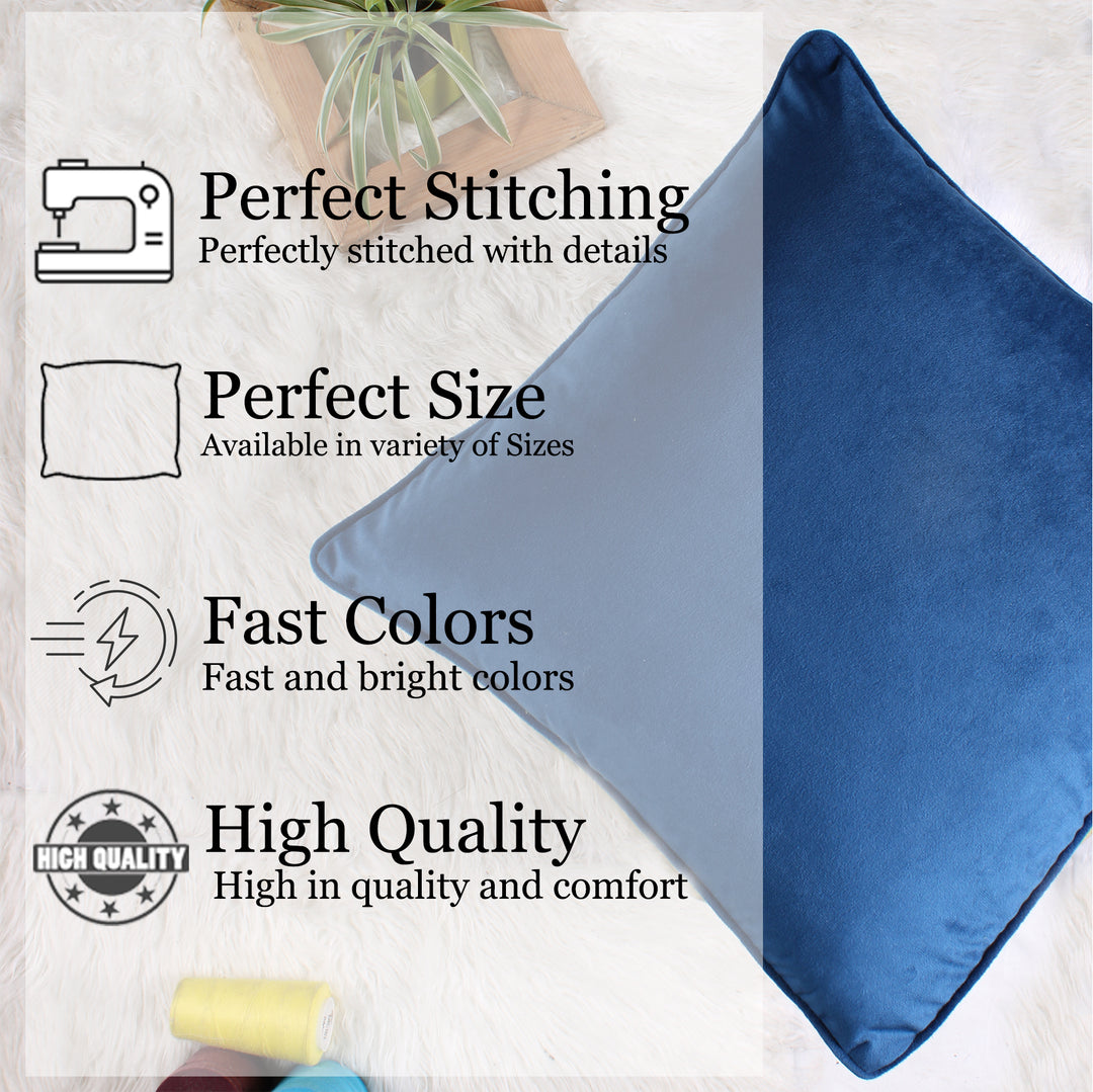 Velvet Cushion Cover With Piping - Perfect for Home Décor Set of 5, Blue