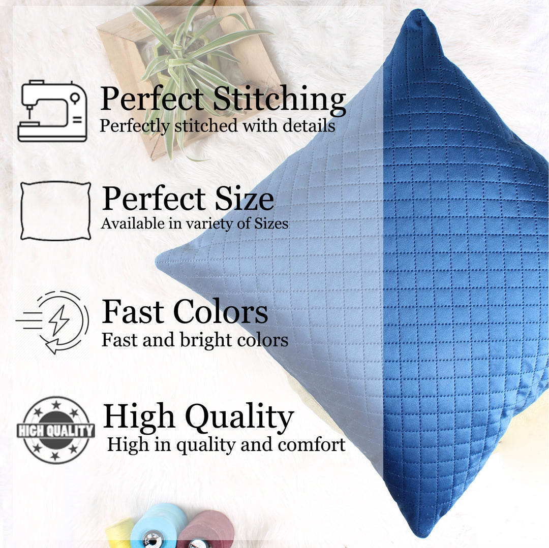 Both Side Quilted Velvet Cushion Cover (Set of 5), Blue