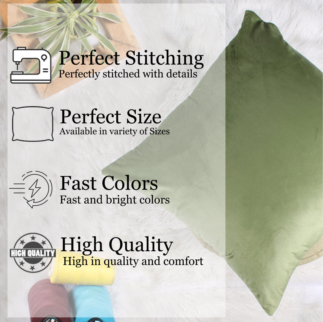 Soft Luxurious Velvet Cushion Covers Set of 5, Mehndi