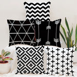 Load image into Gallery viewer, Geometric Black and White Printed Canvas Cotton Cushion Cover, Set of 5