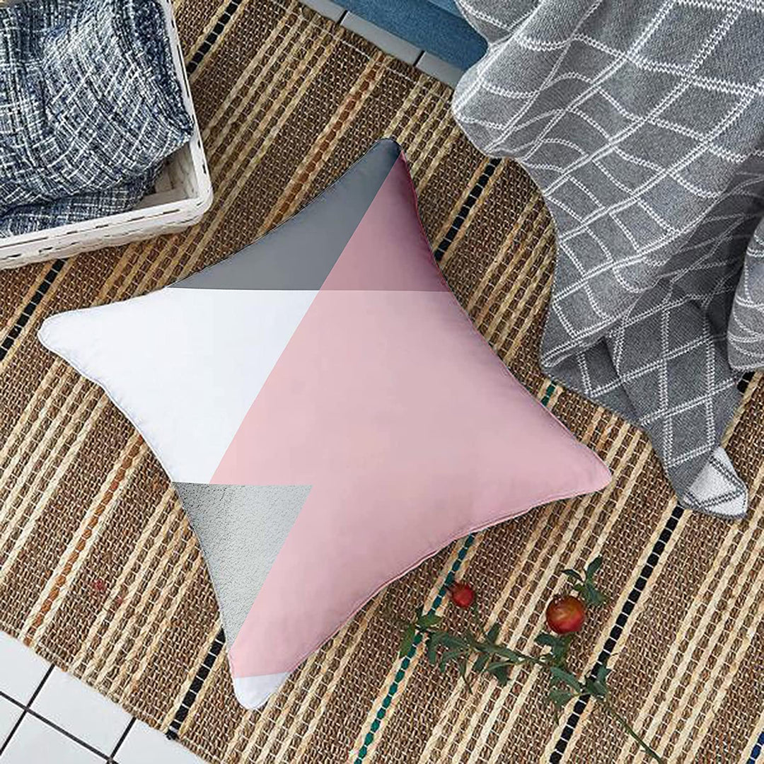Pink & Grey Geometrical Printed Canvas Cotton Cushion Covers (Set of 2)
