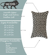 Geometric Black and White Printed Canvas Cotton Rectangular Cushion Cover, Set of 2 ( 12 x 18 Inches )