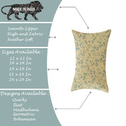 Teal Printed Canvas Cotton Rectangular Cushion Covers, Combo Set of 2 (12 x 18 Inches)