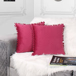 Load image into Gallery viewer, Both Side with PomPom Quilted Velvet Cushion Cover (Set of 2), Maroon