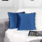 Load image into Gallery viewer, Both Side with PomPom Quilted Velvet Cushion Cover (Set of 2), Blue