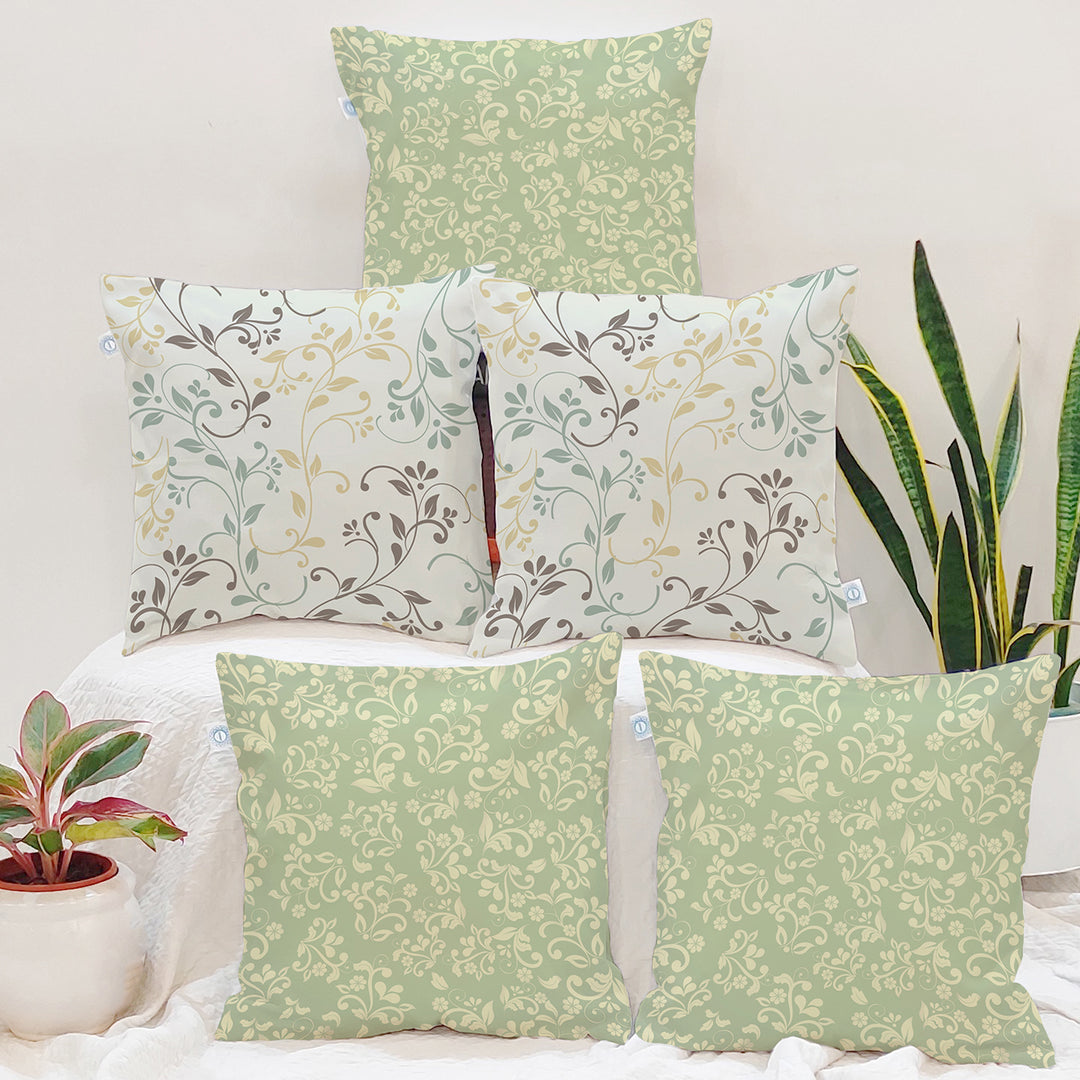 Floral Printed Canvas Cotton Cushion Covers, Set of 5