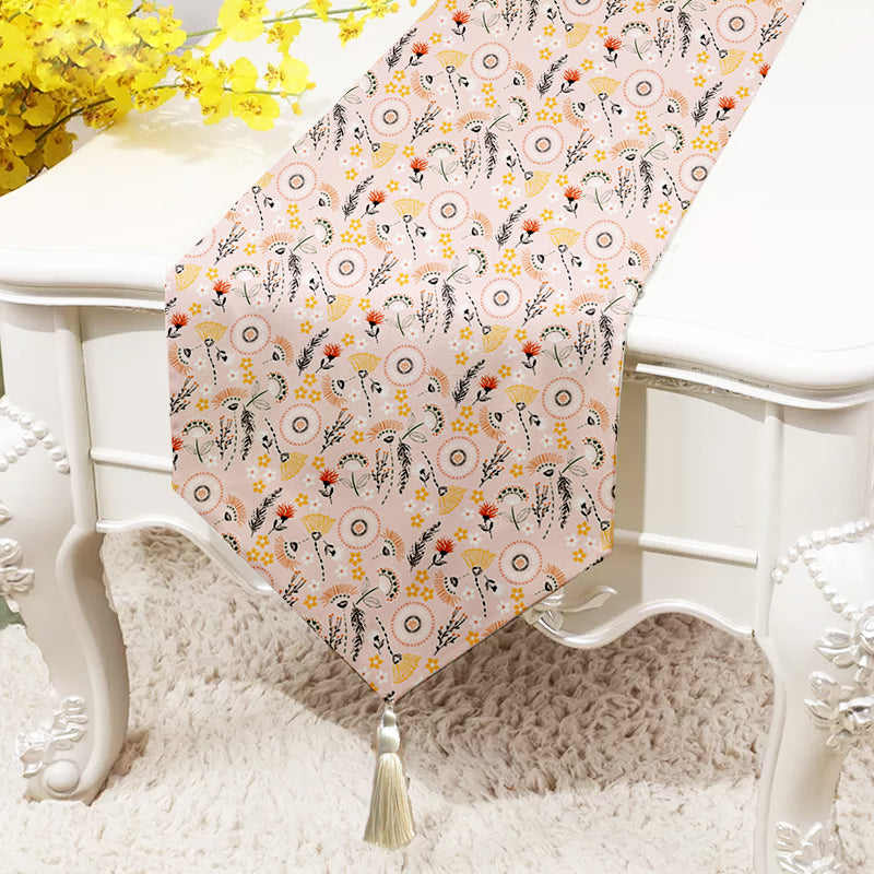 Cheerful Spring Exotic Canvas Table Runner for a Summery Look With Tassel
