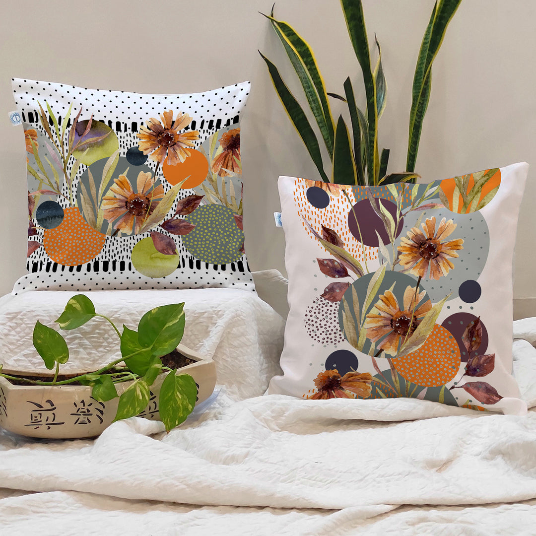 Multi-Color Tulip Printed Canvas Cotton Cushion Covers, Set of 2