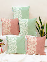 Load image into Gallery viewer, Peach &amp; Green Floral Printed Canvas Cotton Cushion Covers, Set of 5